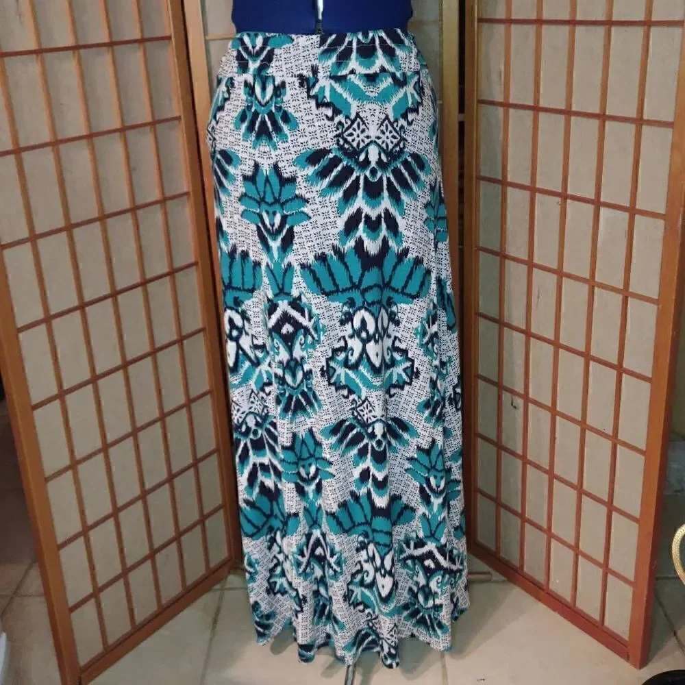 DEPT222 Women's Abstract Pattern Print Maxi Skirt Petite Small